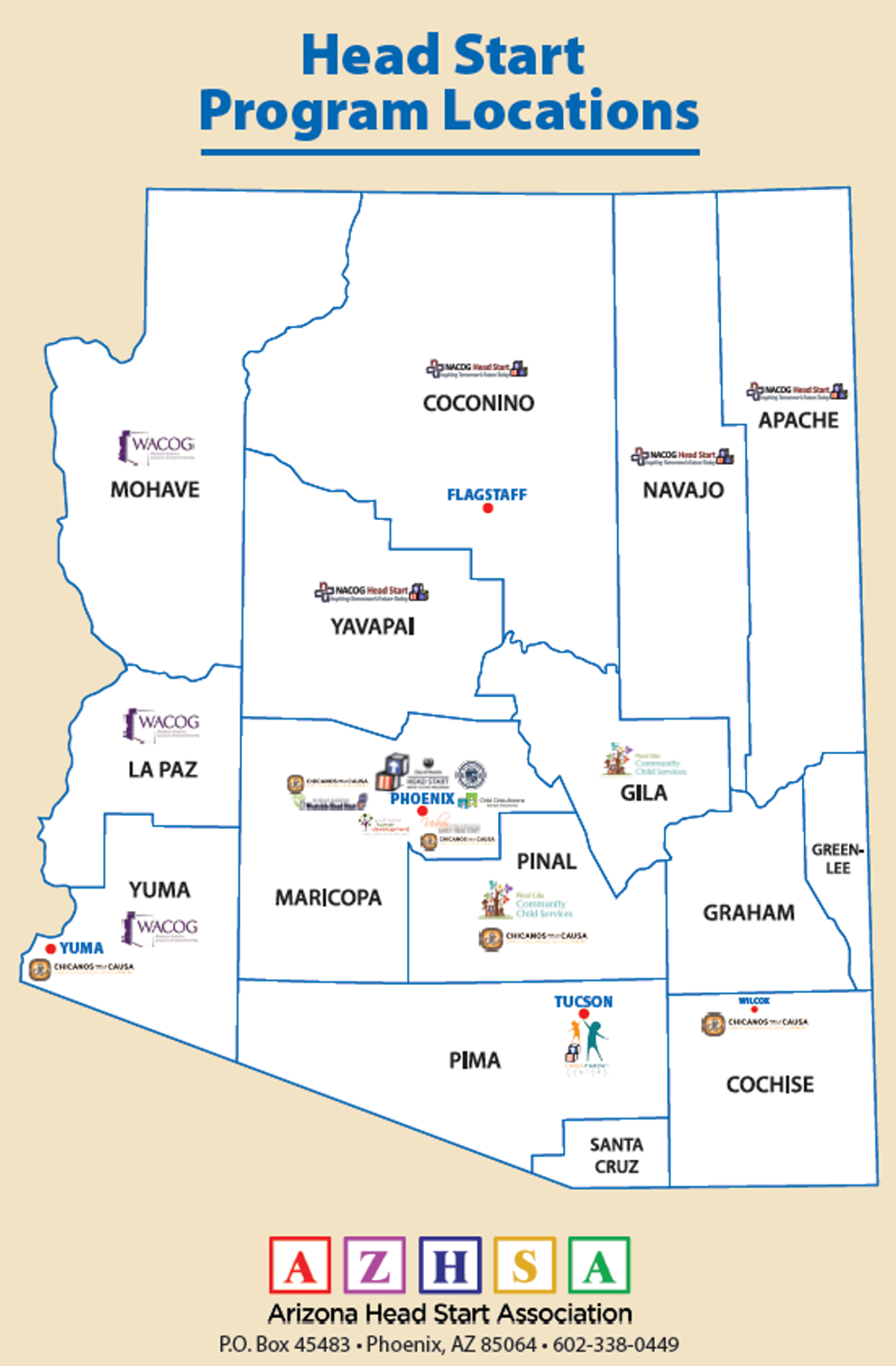 Map of Head Start Locations in Arizona by County